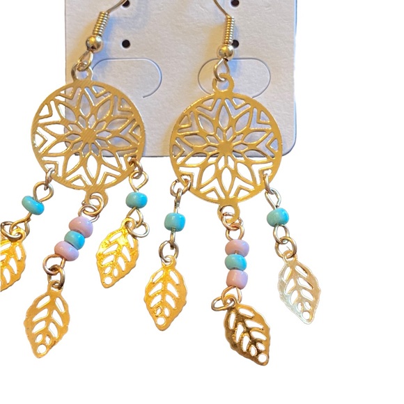 Gold and Beaded Lightweight Dream Catcher Earrings - Picture 5 of 5